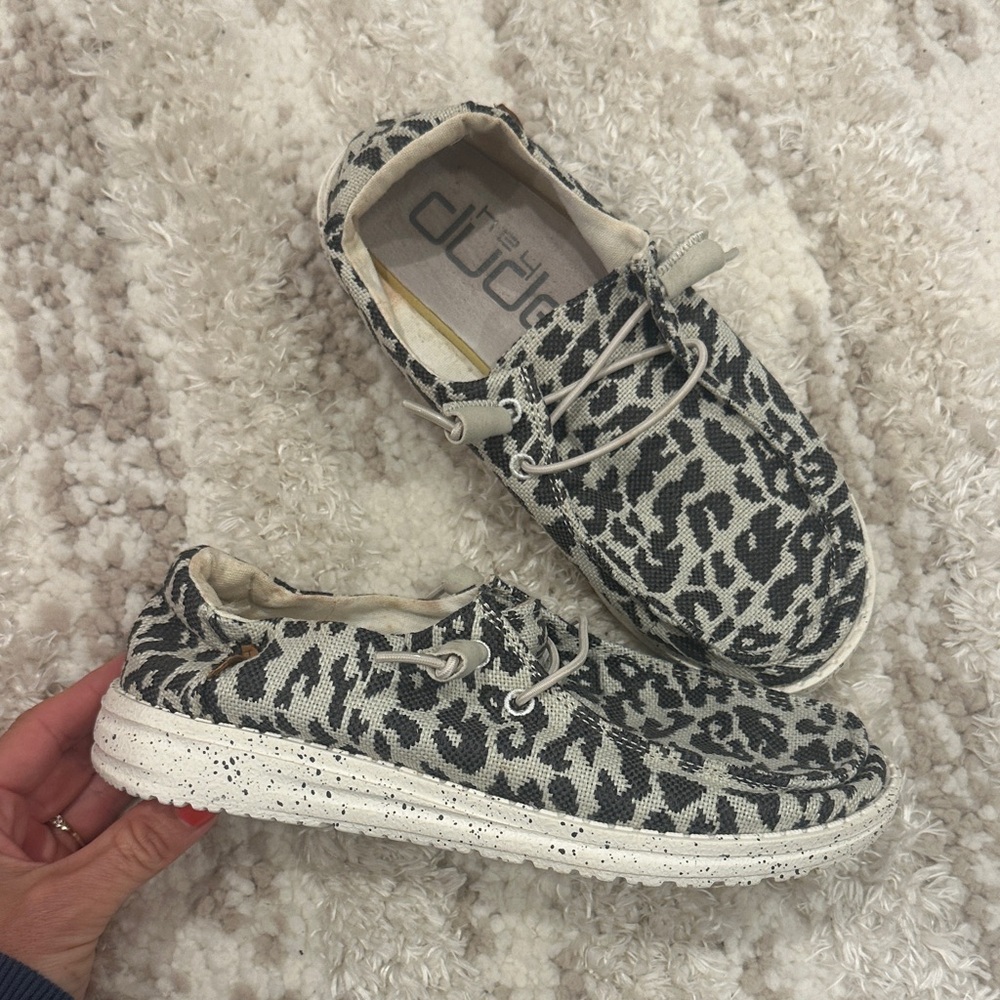 Hey Dude Black and White Animal Print Shoes Size 5